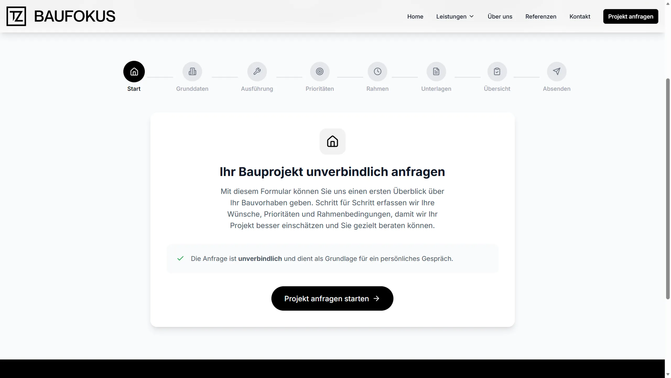 Projektanfrage Step 1 - Start