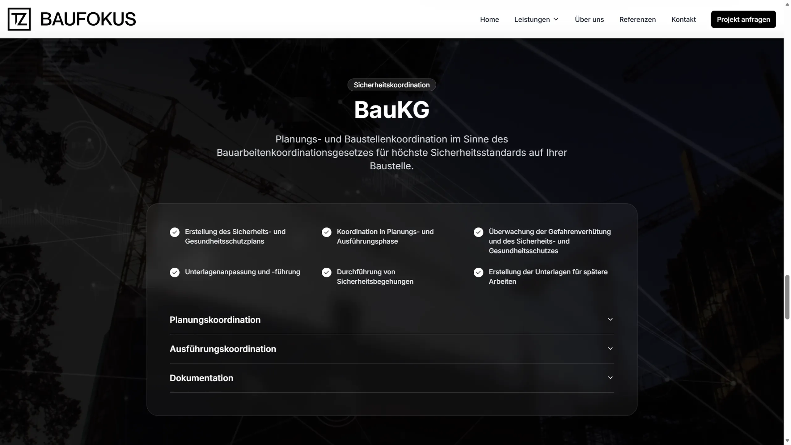 TZ Baufokus Glassmorphic UI mit Accordions