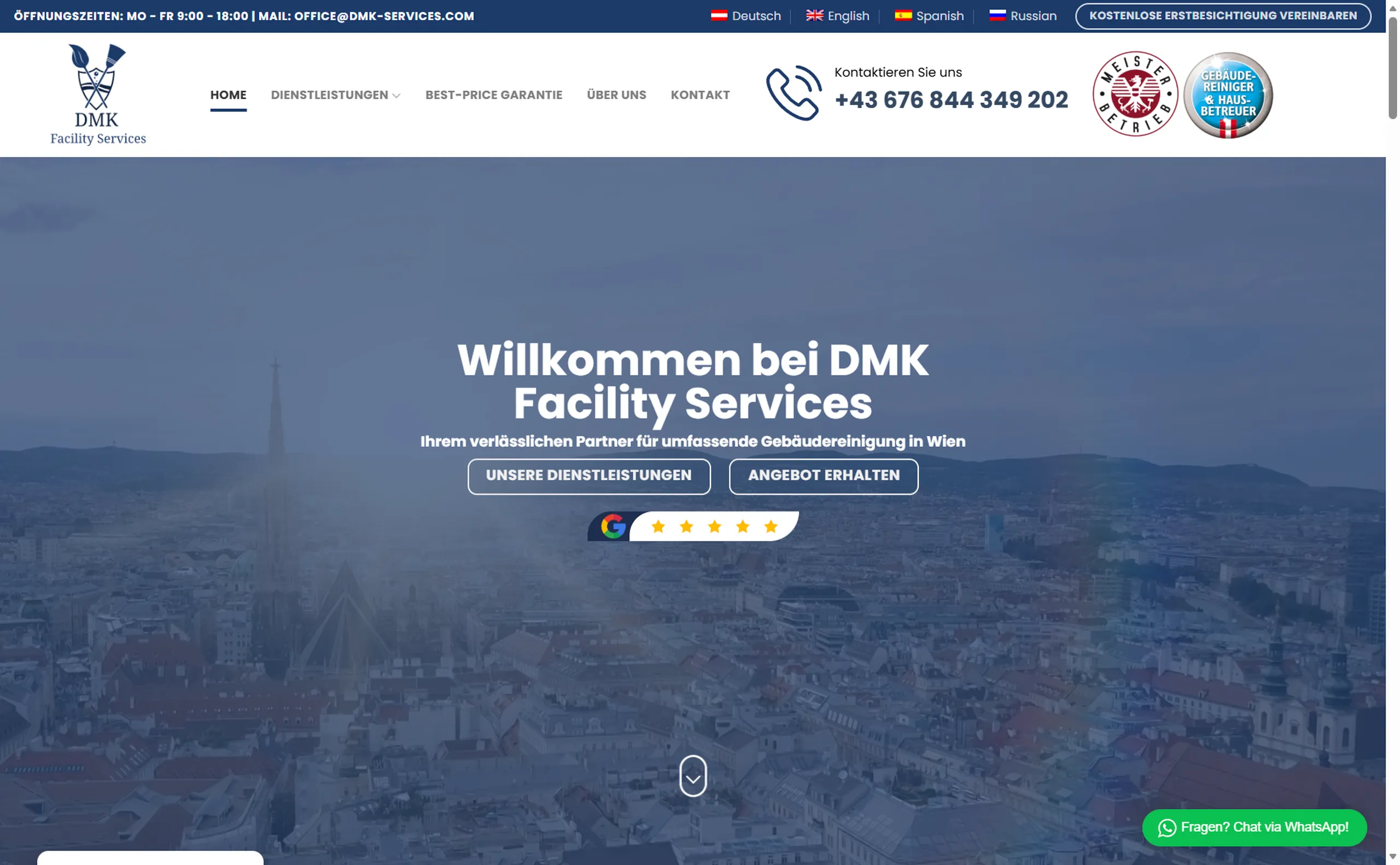 DMK Facility Services – WordPress Projekt von creatingfaces Wien
